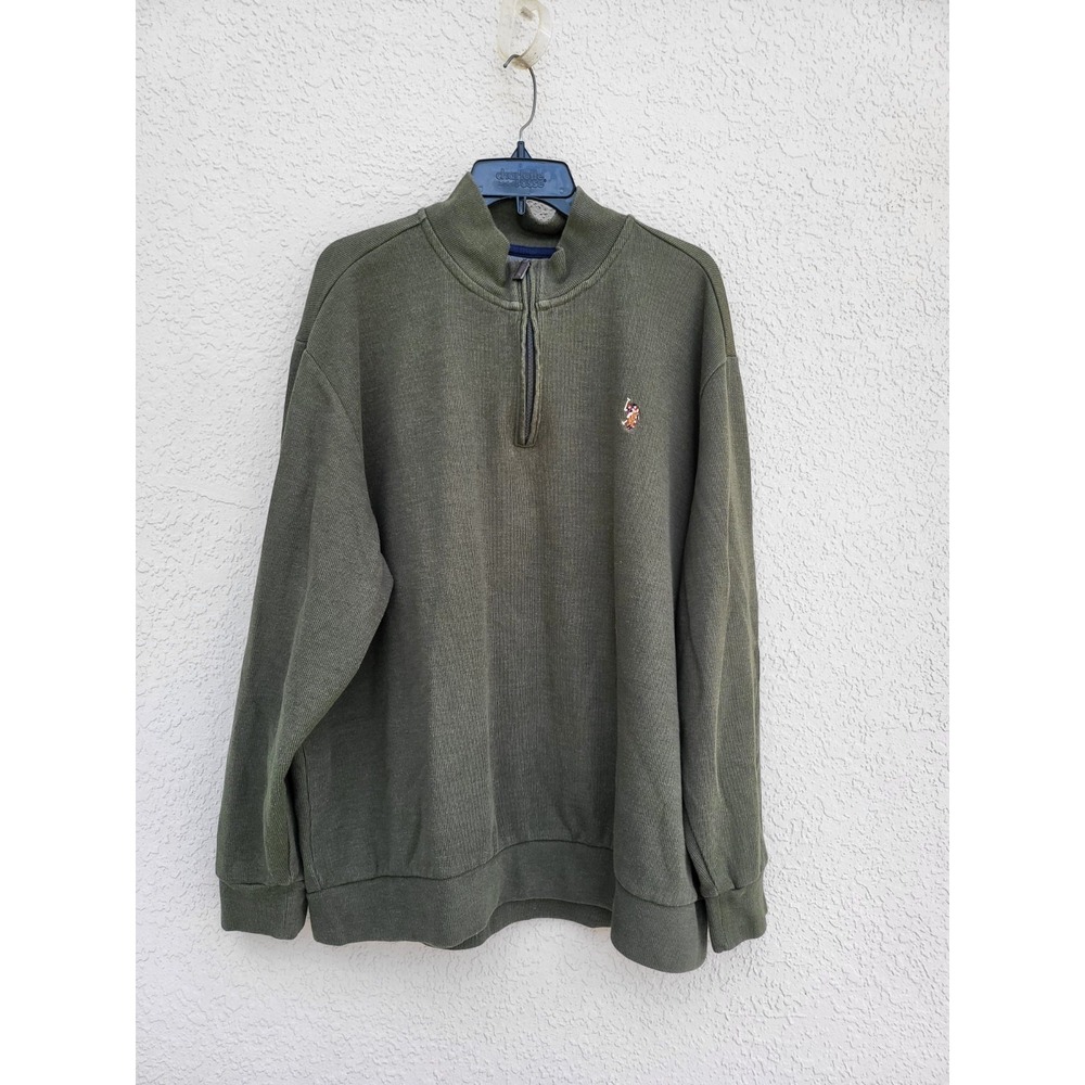 Polo Ralph Lauren Men's 1/4 Zip Dark Green Sweater Pullover Cotton Sz 2XL